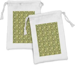 Ambesonne Forest Fabric Pouch Set of 2, Repetitive Pine Trees Cartoon Spruce Illustration, Small Drawstring Bag for Toiletries Masks and Favors, 9" x 6", Olive Green Yellow