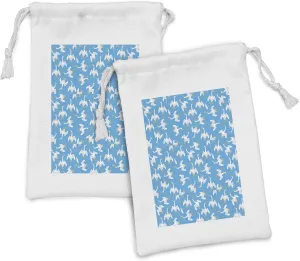 Ambesonne Goose Fabric Pouch Set of 2, Scattered Repetitive Motifs of Birdies Feathery Animal Beak and Wing, Small Drawstring Bag for Toiletries Masks and Favors, 9" x 6", Earth Yellow Blue and White