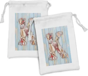 Ambesonne Letter K Fabric Pouch Set of 2, Letter K Invertebrates Seashells Starfishes Summer Inspired Print, Small Drawstring Bag for Toiletries Masks and Favors, 9" x 6", Dark Coral Pale Blue