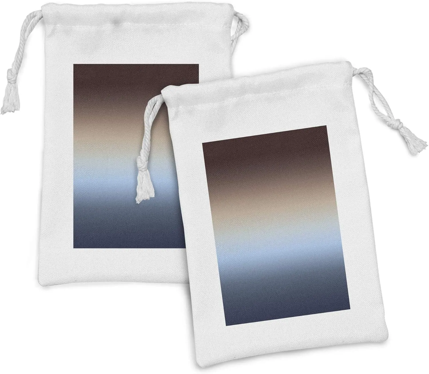 Ambesonne Ombre Fabric Pouch Set of 2, Arrangement with Gradual Color Change Modern Ornamentation Abstract Illustration, Small Drawstring Bag for Toiletries Masks and Favors, 9" x 6", Blue and Brown