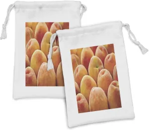Ambesonne Peach Fabric Pouch Set of 2, Close up Photo of Newly Picked Nutritious Fruit in a Market Fuzzy Skin Taste, Small Drawstring Bag for Toiletries Masks and Favors, 9" x 6", Orange Yellow