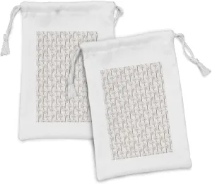 Ambesonne Poppy Flower Fabric Pouch Set of 2, Repeating Vintage Pattern of Outlines and Abstract Peduncles, Small Drawstring Bag for Toiletries Masks and Favors, 9" x 6", Charcoal Grey Eggshell