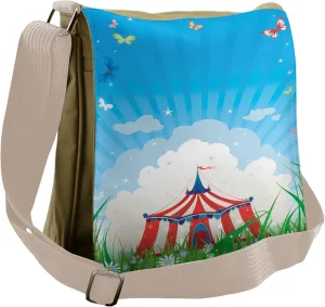 Ambesonne Retro Messenger Bag, Circus Tent with Clouds, Unisex Cross-body