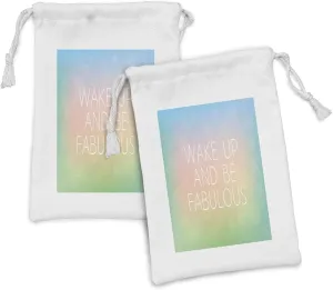 Ambesonne Saying Fabric Pouch Set of 2, Design of Daily and Uplifting Morning Motto on an Ombre Inspired Background, Small Drawstring Bag for Toiletries Masks and Favors, 9" x 6", Multicolor