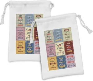 Ambesonne Saying Fabric Pouch Set of 2, Words Pattern Success with Positive Attitude Themed Artwork Print, Small Drawstring Bag for Toiletries Masks and Favors, 9" x 6", Yellow and Pink