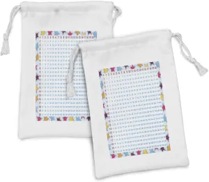 Ambesonne Science Fabric Pouch Set of 2, Chart Numbers on Colorful Stars Background Calculation Math Counting Print, Small Drawstring Bag for Toiletries Masks and Favors, 9" x 6", Multicolor