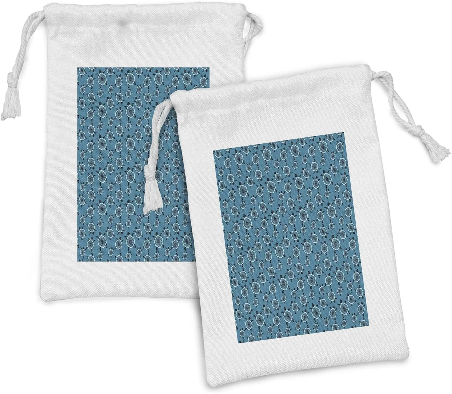 Ambesonne Turtle Fabric Pouch Set of 2, Art Aboriginal Ornamental Animal Shell, Small Drawstring Bag for Toiletries Masks and Favors, 9" x 6", Sea Blue Charcoal Grey