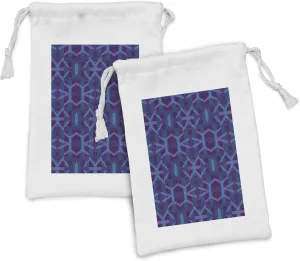 Ambesonne Violet Fabric Pouch Set of 2, Modern Abstract Futuristic Geometrical Hexagon Triangular Motif Demonstration, Small Drawstring Bag for Toiletries Masks and Favors, 9" x 6", Night Blue Indigo
