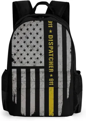 American Dispatcher Gold Flag Art Rucksacks Lightweight Multipurpose Anti-Theft Shoulder Bag Big Capacity Laptop Book Bag Rucksack With Padded Straps