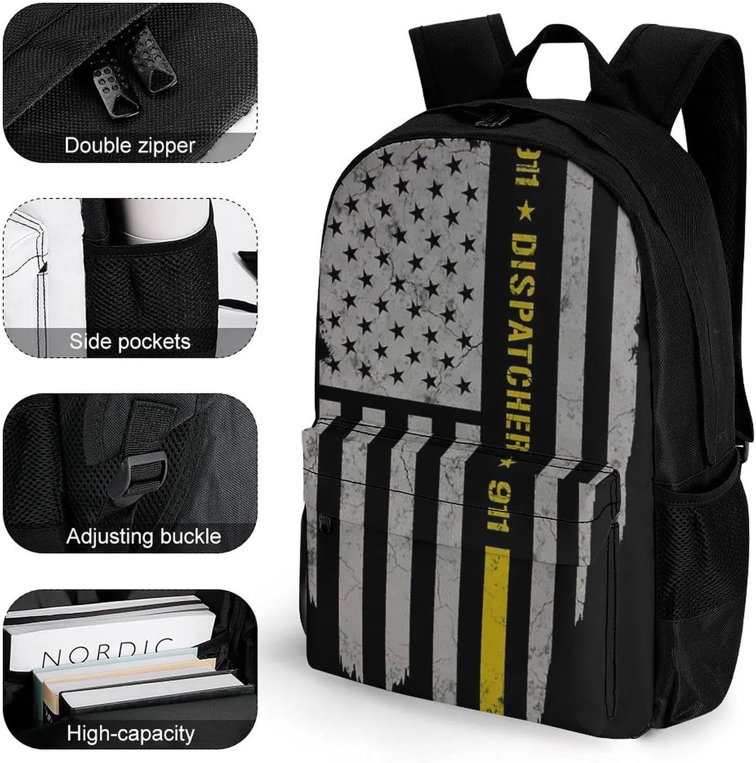 American Dispatcher Gold Flag Art Rucksacks Lightweight Multipurpose Anti-Theft Shoulder Bag Big Capacity Laptop Book Bag Rucksack With Padded Straps