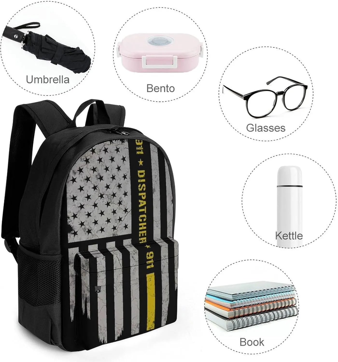 American Dispatcher Gold Flag Art Rucksacks Lightweight Multipurpose Anti-Theft Shoulder Bag Big Capacity Laptop Book Bag Rucksack With Padded Straps