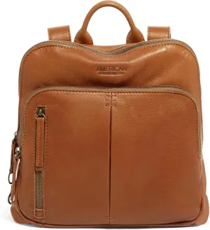 American Leather Co. Cleveland Midsize Backpack for Women, Brown, 100% Genuine Leather, Medium-Sized Stylish Backpack Purse with Pleat Detailing & Antiqued Hardware, Adjustable Straps