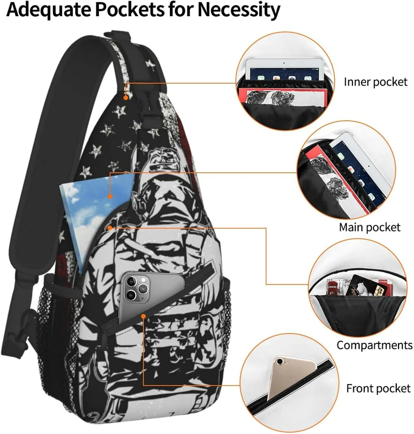 AMRANDOM Sling Bag Multipurpose Chest Crossbody with Adjustable Strap Outdoor Backpack