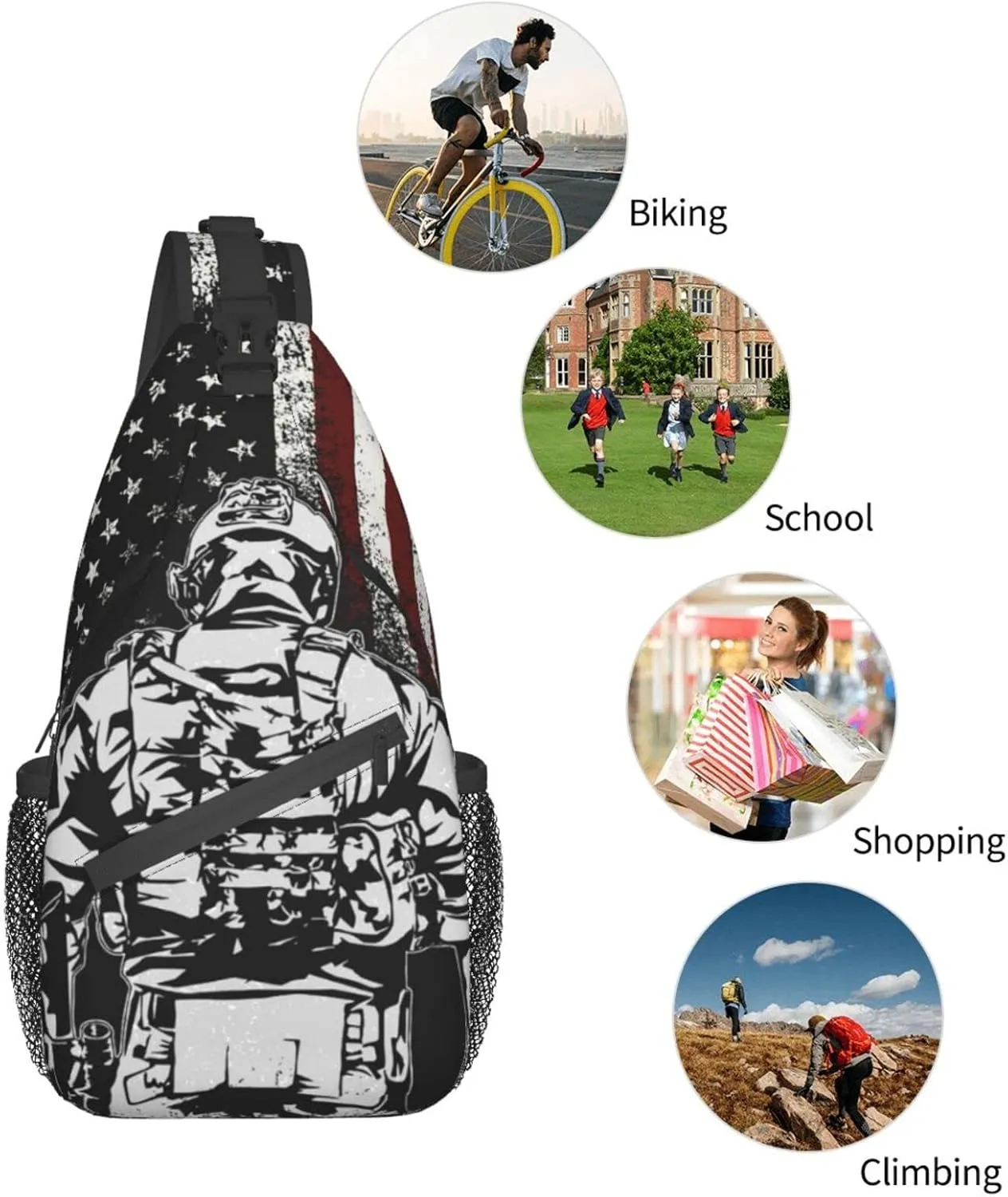AMRANDOM Sling Bag Multipurpose Chest Crossbody with Adjustable Strap Outdoor Backpack