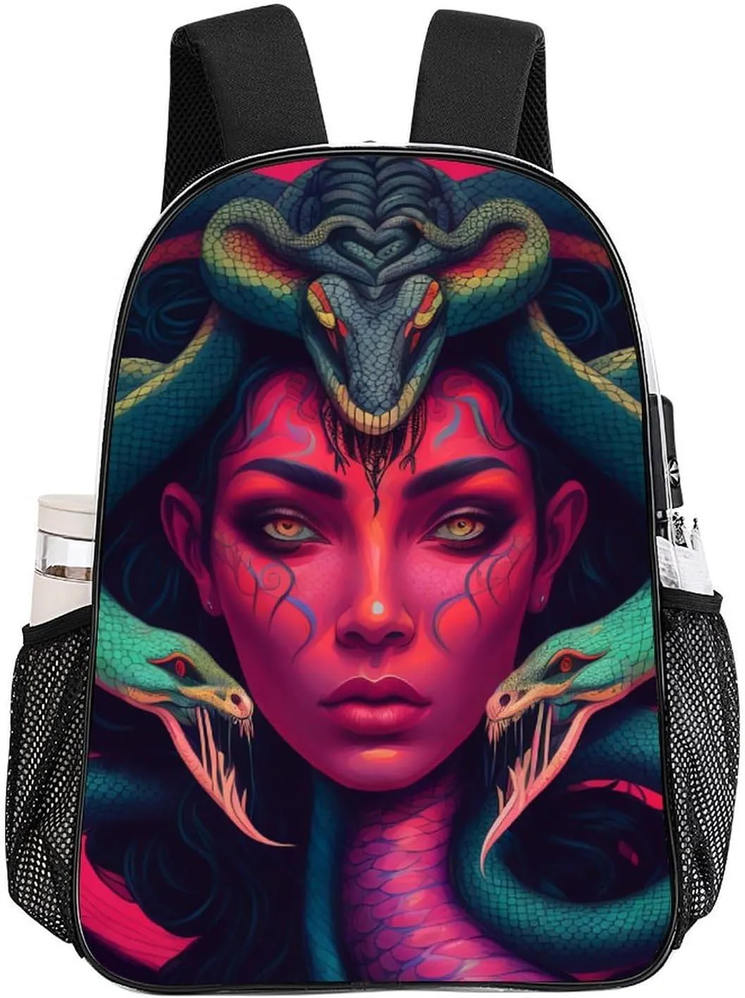 Ancient Greece Snake Queen Medusa Art Rucksacks Transparent Anti-Theft Multipurpose Carry On Bag Large Capacity Gym Outdoor Hiking Backpack With Smooth Zippers