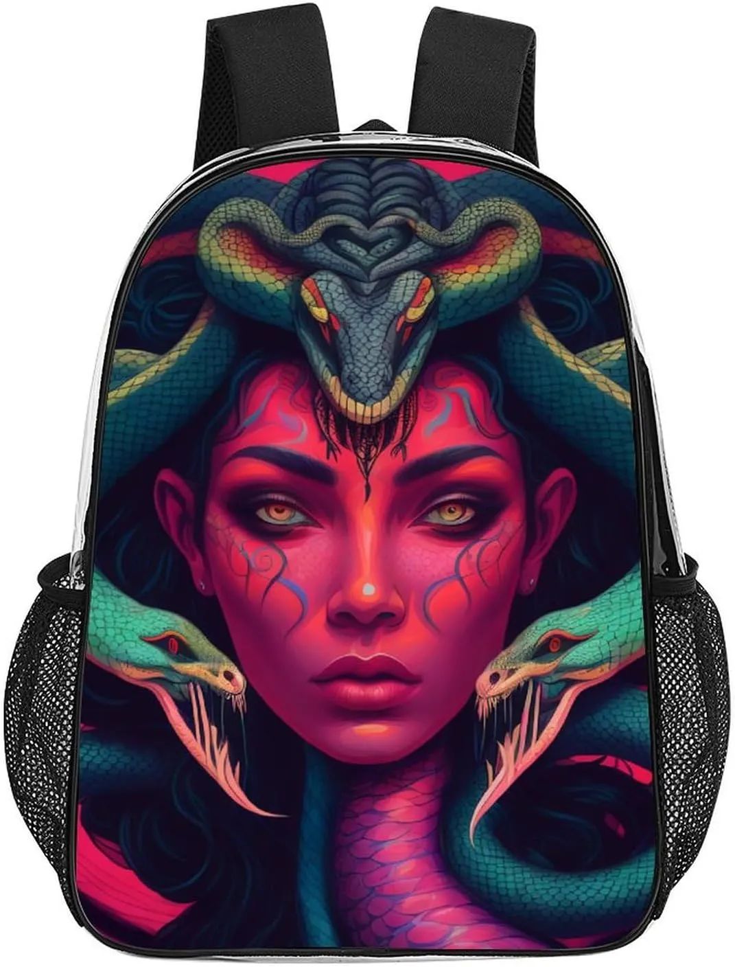 Ancient Greece Snake Queen Medusa Art Rucksacks Transparent Anti-Theft Multipurpose Carry On Bag Large Capacity Gym Outdoor Hiking Backpack With Smooth Zippers