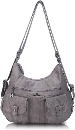 Angel Barcelo Women Multifunctional Soft Leather Handbag Purses Shoulder Hobo Backpack Crossbody Zipper Bag with Pocket