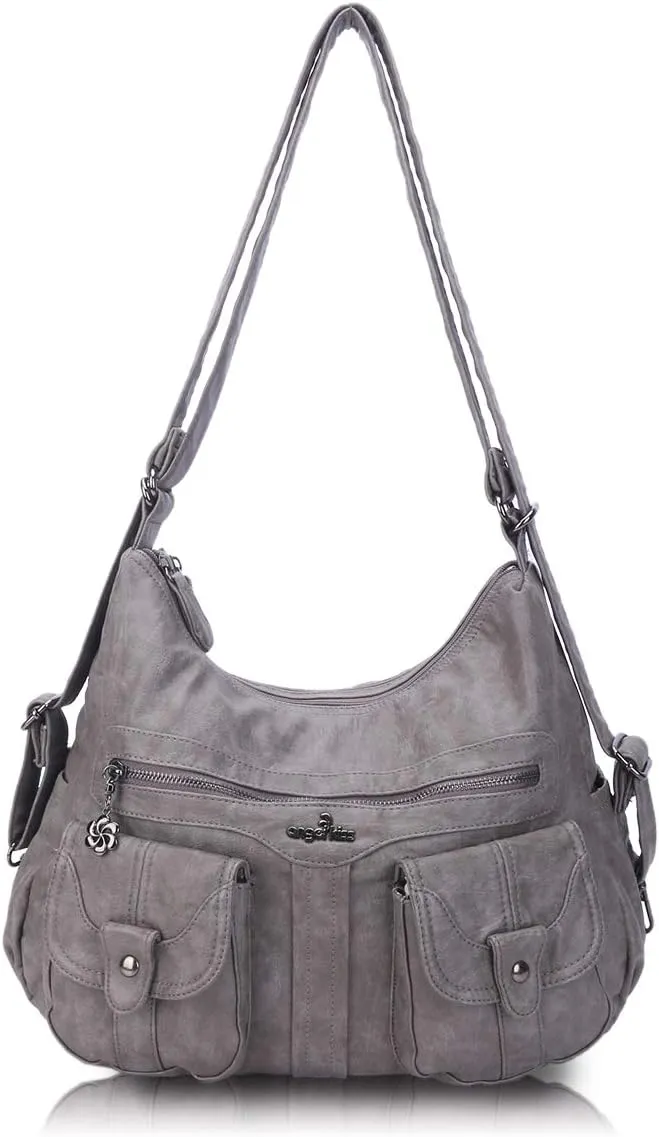 Angel Barcelo Women Multifunctional Soft Leather Handbag Purses Shoulder Hobo Backpack Crossbody Zipper Bag with Pocket