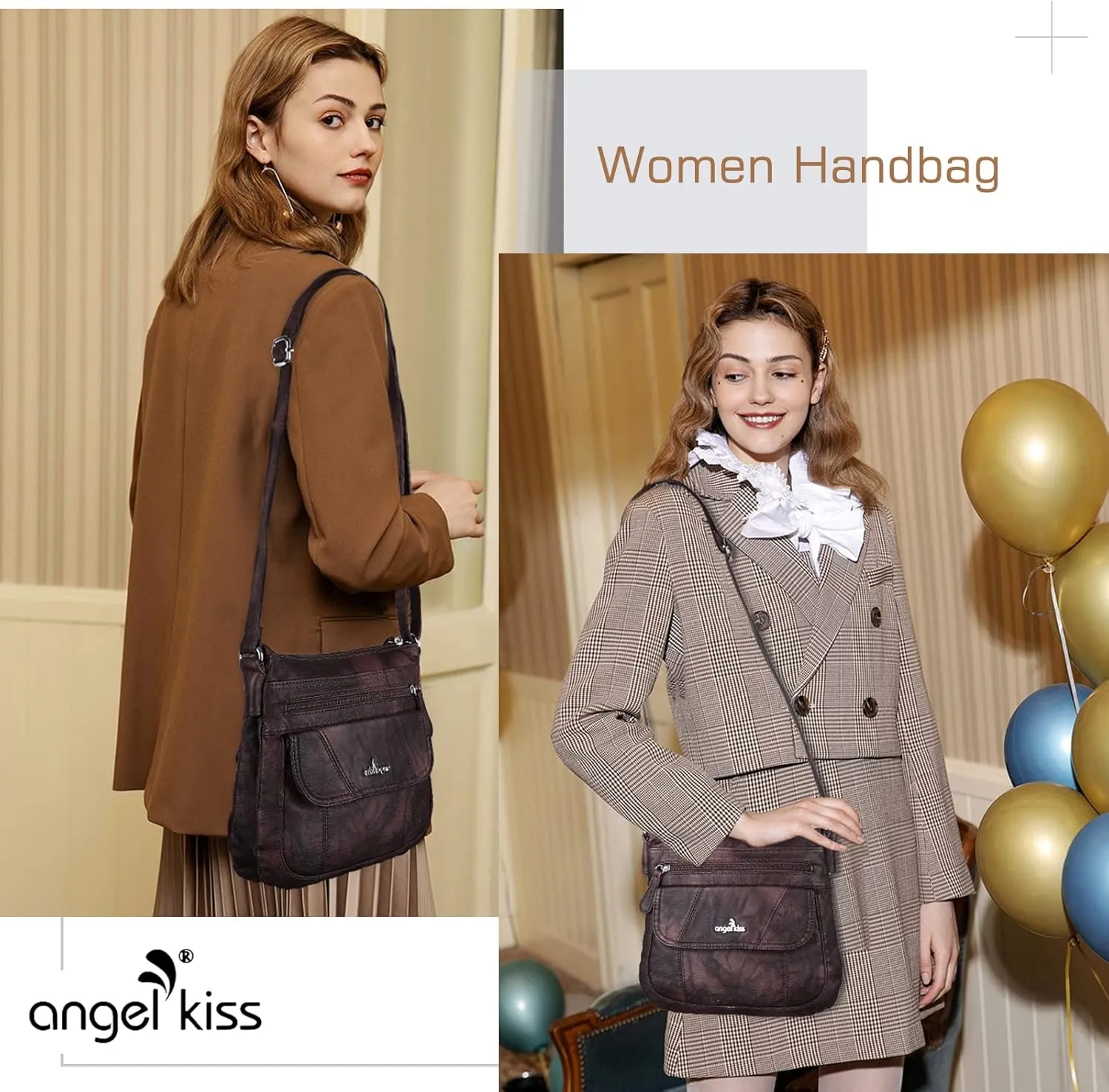Angel Kiss Crossbody Bags for Women PU Leather Shoulder Handbag Ladies Purses and Handbag with adjustable Strap