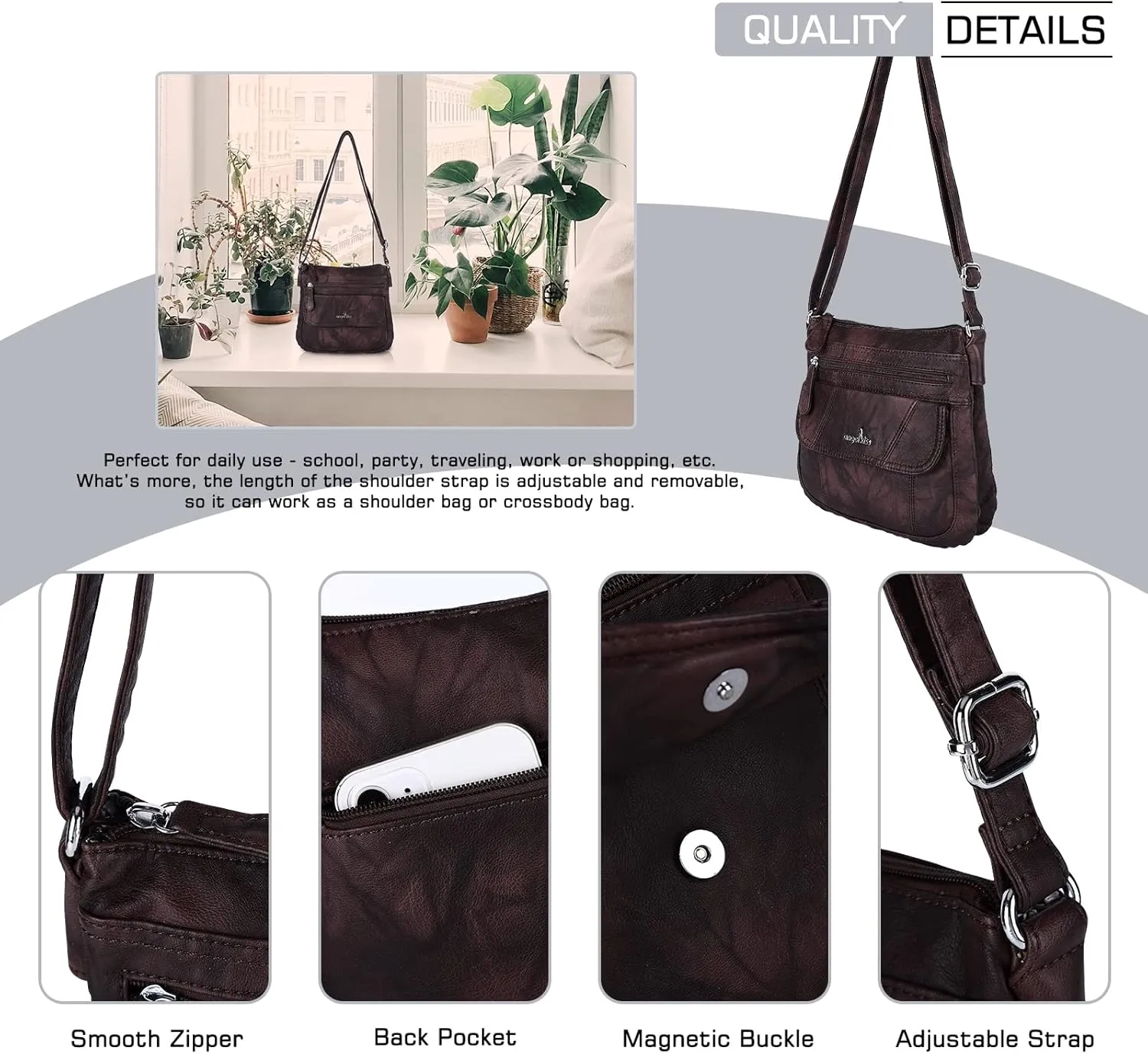 Angel Kiss Crossbody Bags for Women PU Leather Shoulder Handbag Ladies Purses and Handbag with adjustable Strap