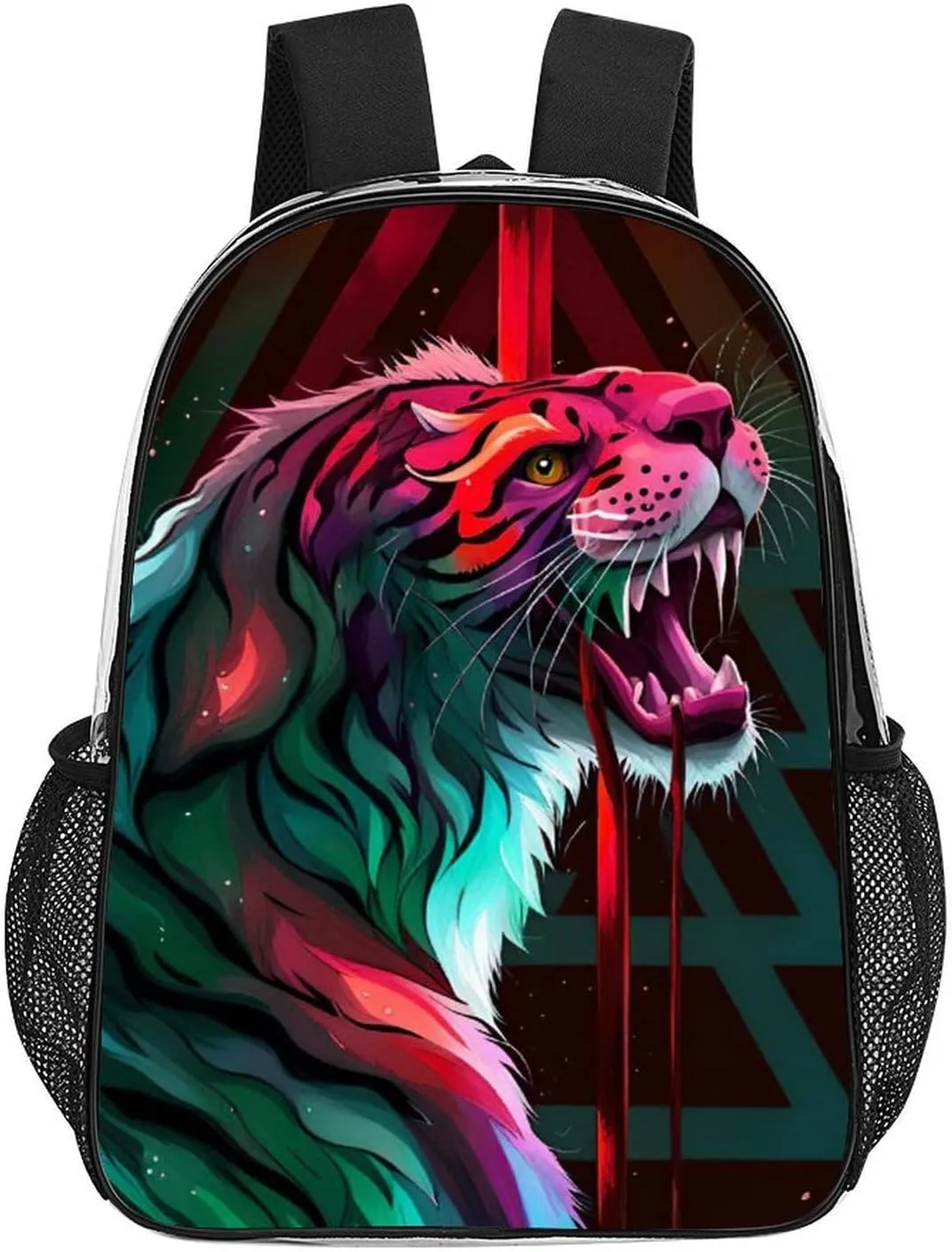 Angry Tiger Rainbow Animal Magic Art Rucksacks Transparent Anti-Theft Multipurpose Carry On Bag Large Capacity Gym Outdoor Hiking Backpack With Smooth Zippers