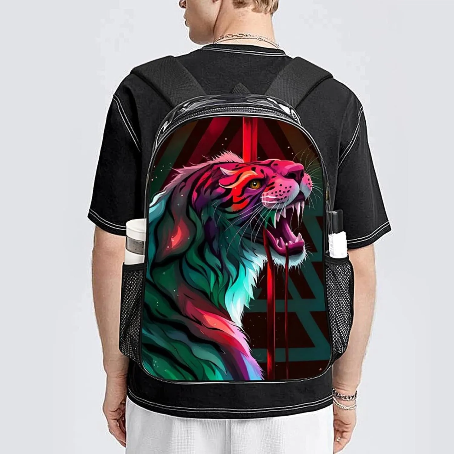 Angry Tiger Rainbow Animal Magic Art Rucksacks Transparent Anti-Theft Multipurpose Carry On Bag Large Capacity Gym Outdoor Hiking Backpack With Smooth Zippers