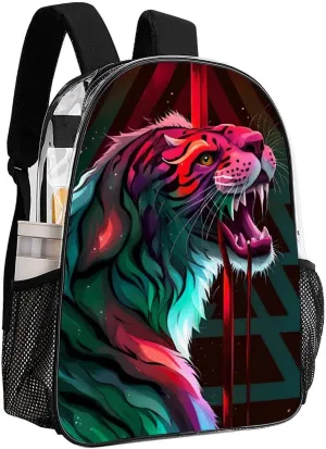 Angry Tiger Rainbow Animal Magic Art Rucksacks Transparent Anti-Theft Multipurpose Carry On Bag Large Capacity Gym Outdoor Hiking Backpack With Smooth Zippers