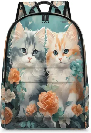 Animal Flower Cat Backpack for Women Men Lightweight Laptop Backpack Carry on Backpacks Casual Shoulder Bag with Adjustable Shoulder Strap for Travel Gym Work