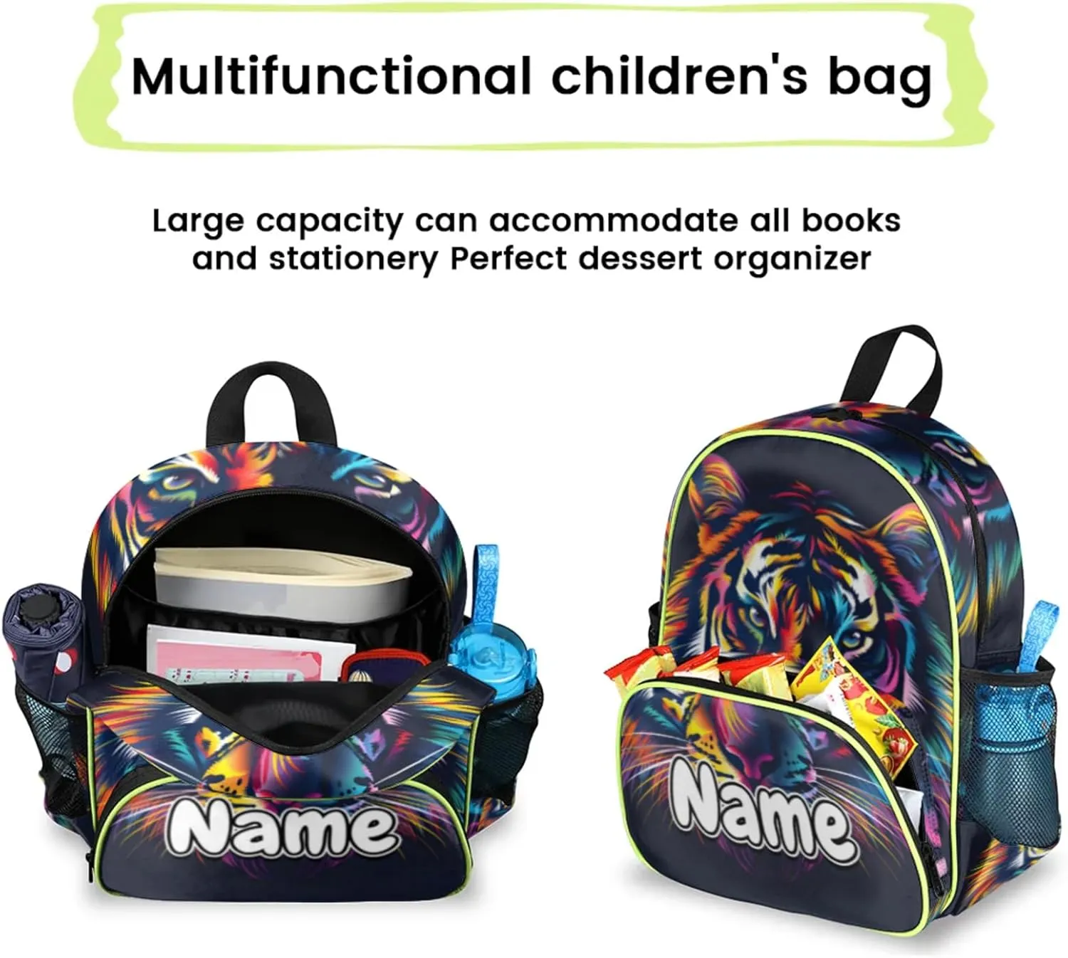 Animal Tiger Custom Backpack with Name Cute Personalized Small Shoulder Bag Waterproof Travel Casual Backpack with Chest Strap 14.2in