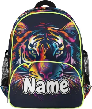 Animal Tiger Custom Backpack with Name Cute Personalized Small Shoulder Bag Waterproof Travel Casual Backpack with Chest Strap 14.2in