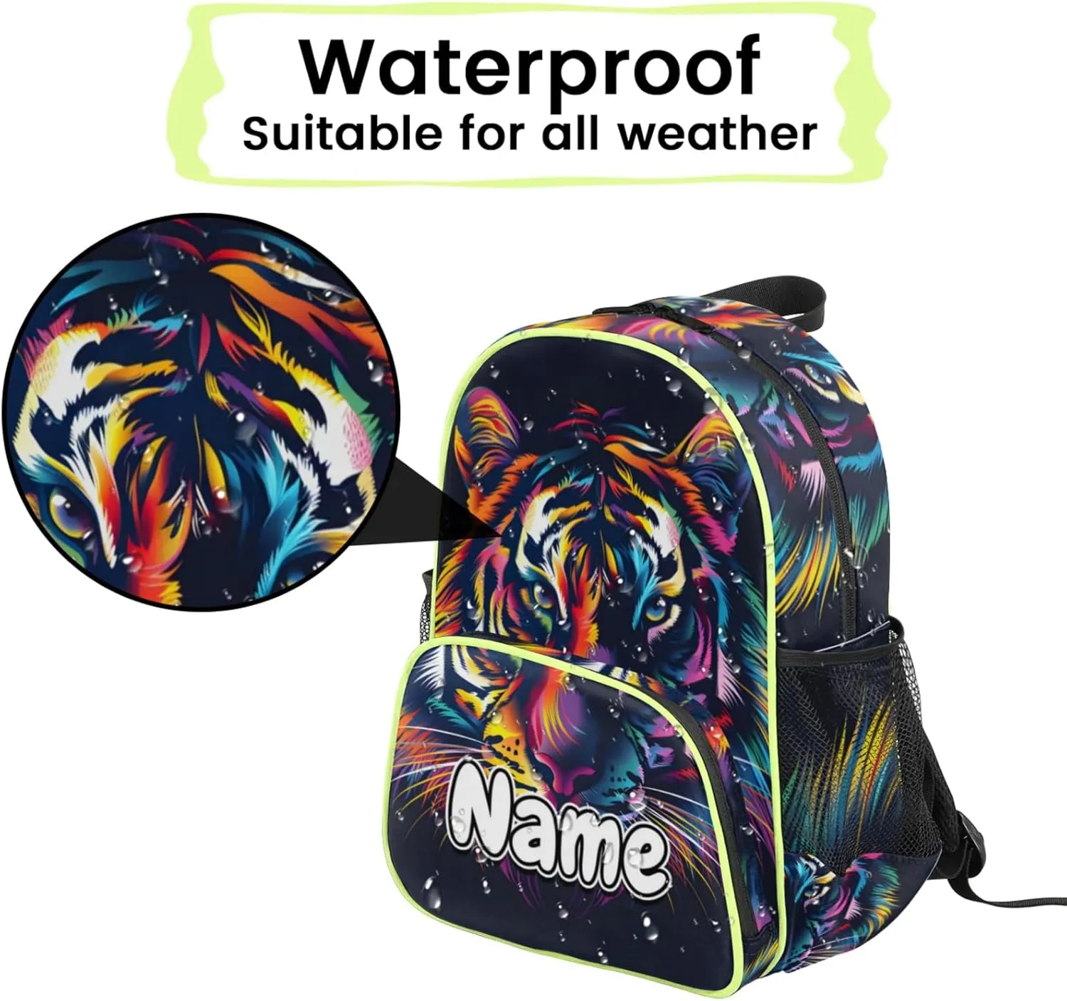 Animal Tiger Custom Backpack with Name Cute Personalized Small Shoulder Bag Waterproof Travel Casual Backpack with Chest Strap 14.2in