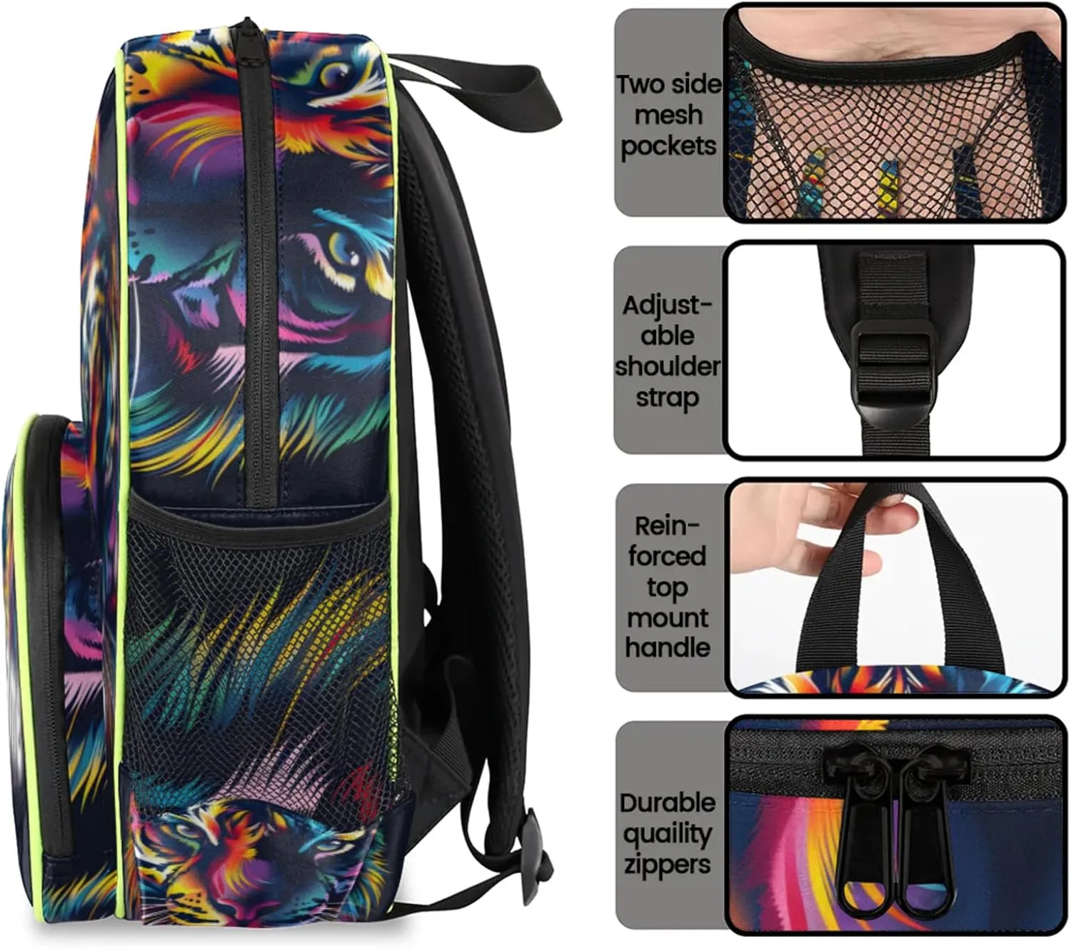 Animal Tiger Custom Backpack with Name Cute Personalized Small Shoulder Bag Waterproof Travel Casual Backpack with Chest Strap 14.2in
