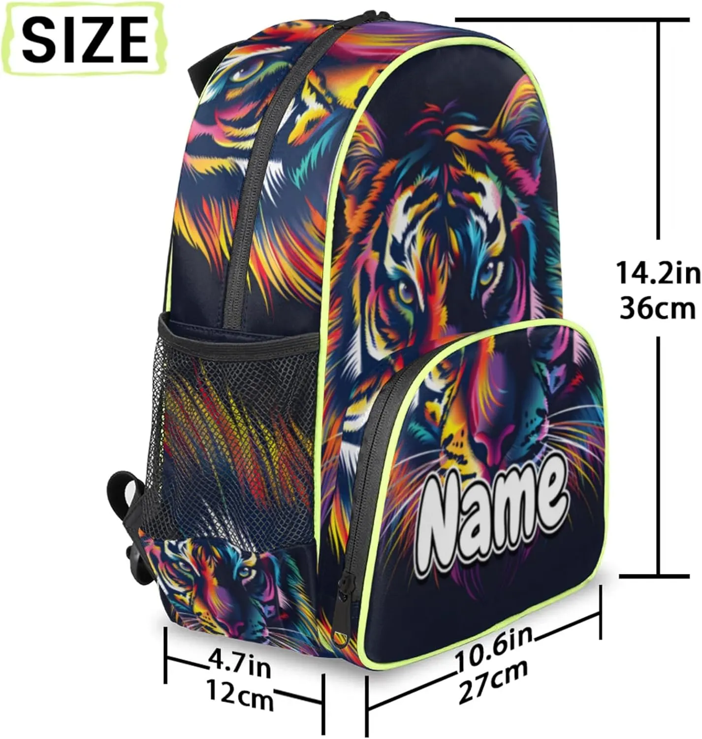 Animal Tiger Custom Backpack with Name Cute Personalized Small Shoulder Bag Waterproof Travel Casual Backpack with Chest Strap 14.2in