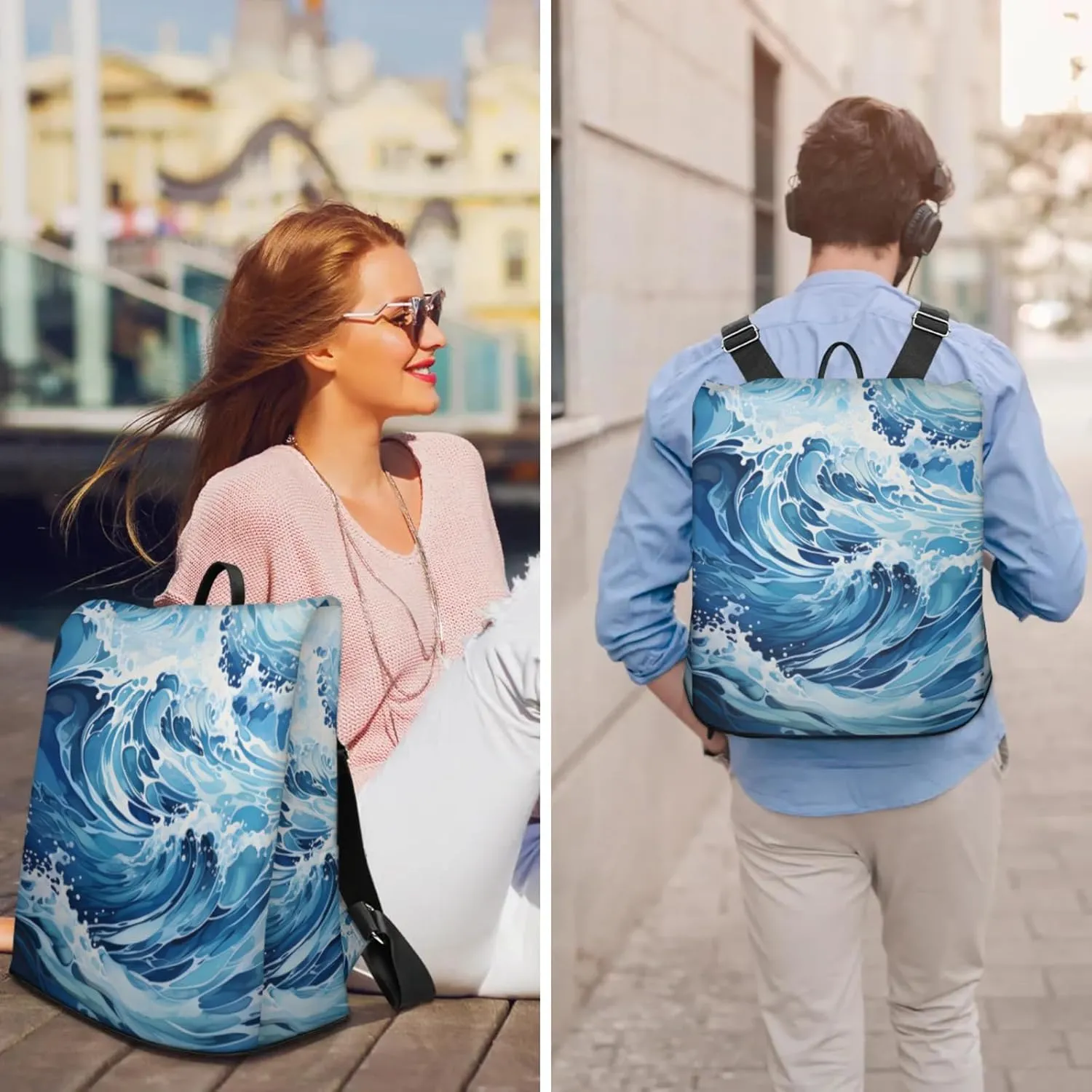 Anti-Theft Backpack for Women Sea Surging Waves Lightweight Mini Backpack Purse Small Travel Backpack with Secure Zipper Fashion Backpack Purses for Women Daily Use & Gifts