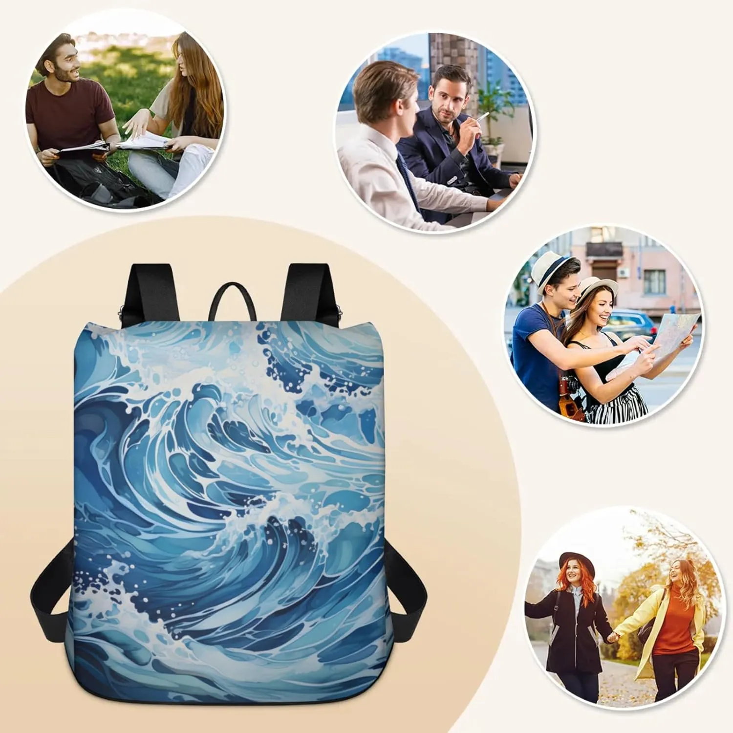 Anti-Theft Backpack for Women Sea Surging Waves Lightweight Mini Backpack Purse Small Travel Backpack with Secure Zipper Fashion Backpack Purses for Women Daily Use & Gifts