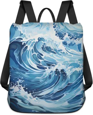Anti-Theft Backpack for Women Sea Surging Waves Lightweight Mini Backpack Purse Small Travel Backpack with Secure Zipper Fashion Backpack Purses for Women Daily Use & Gifts