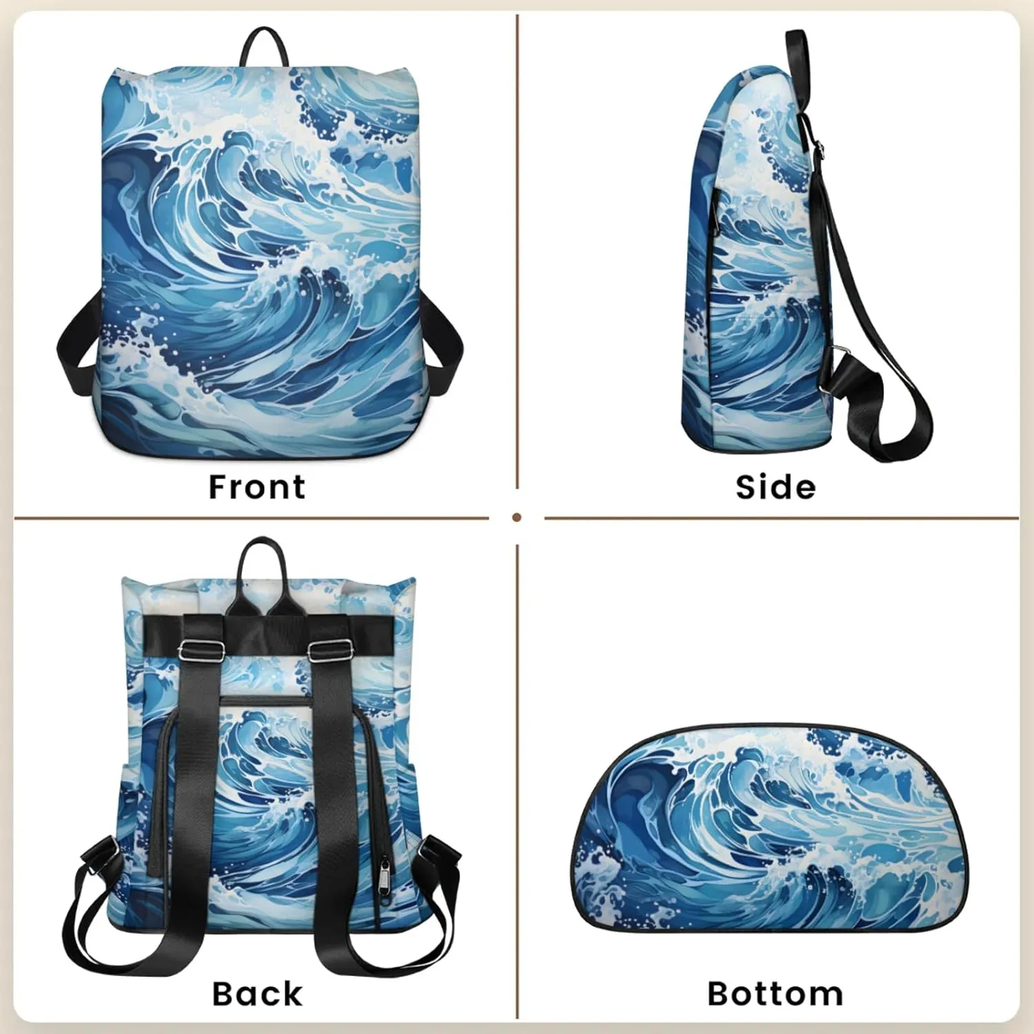 Anti-Theft Backpack for Women Sea Surging Waves Lightweight Mini Backpack Purse Small Travel Backpack with Secure Zipper Fashion Backpack Purses for Women Daily Use & Gifts