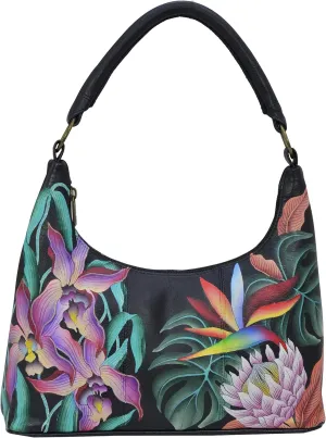 Anuschka Hand Painted Women’s Genuine Leather Medium Zip Top Hobo - Top Zip Entry, Zippered Pockets & Short Rope Handle