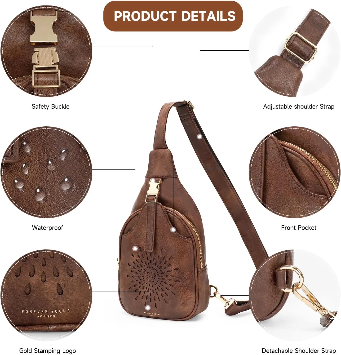 APHISON Small Sling Bag Cell Phone Purse Vegan Leather Fanny Crossbody Bag for Women Trendy Chest Backpack Adjustable Strap