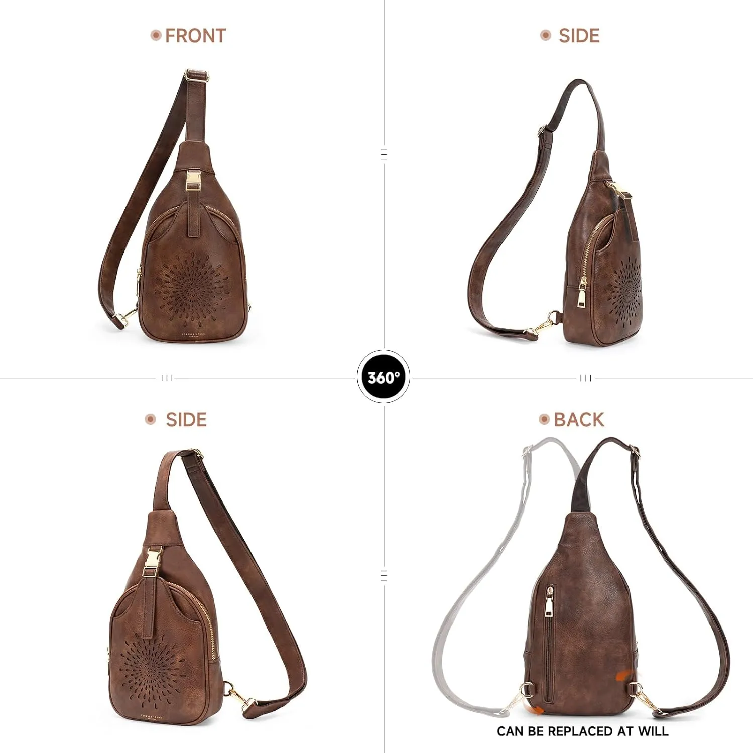 APHISON Small Sling Bag Cell Phone Purse Vegan Leather Fanny Crossbody Bag for Women Trendy Chest Backpack Adjustable Strap