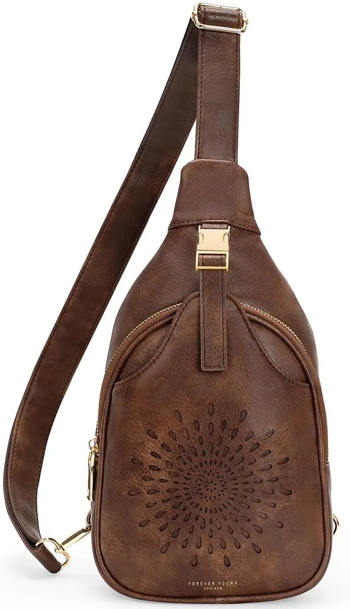 APHISON Small Sling Bag Cell Phone Purse Vegan Leather Fanny Crossbody Bag for Women Trendy Chest Backpack Adjustable Strap