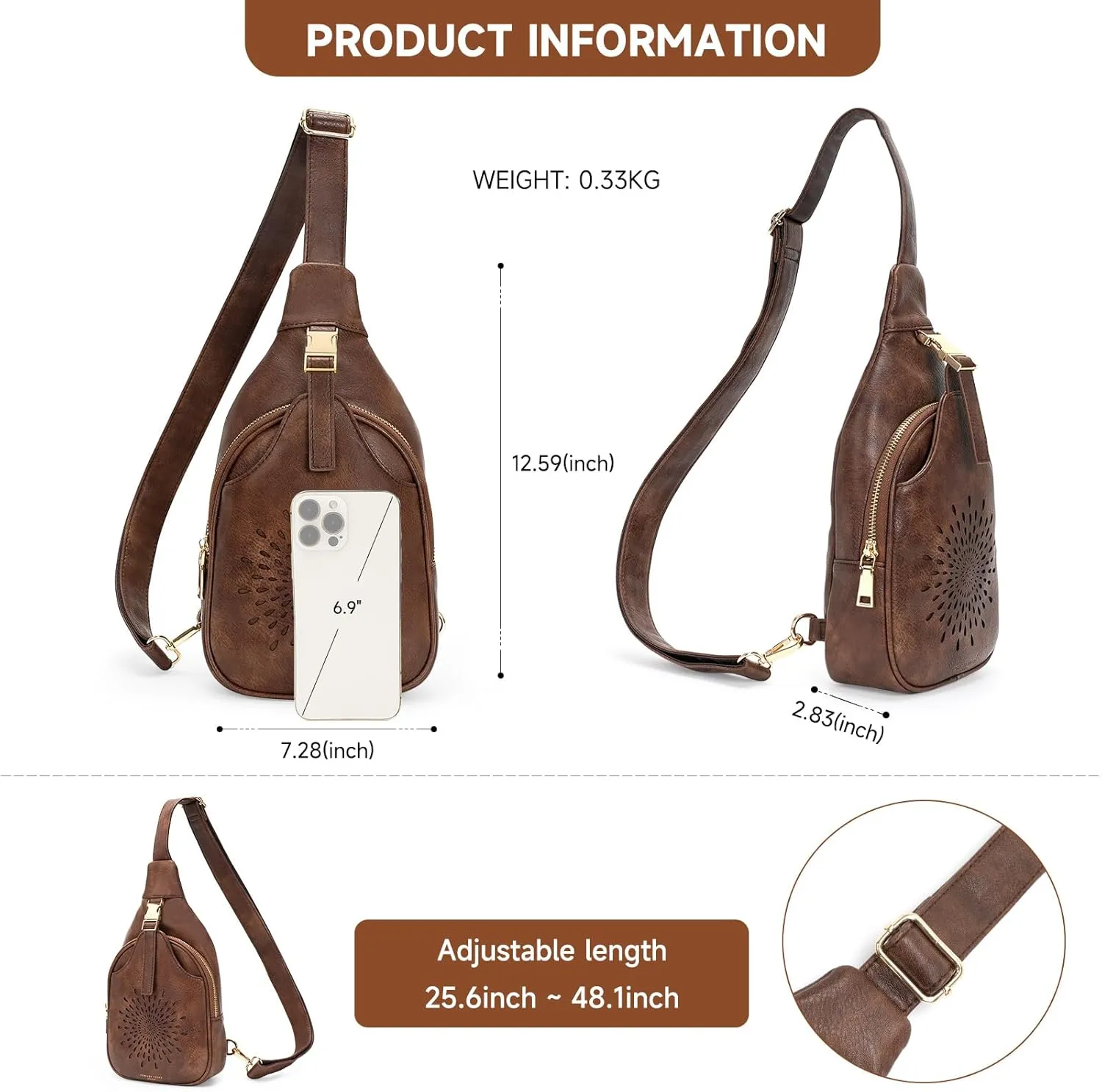 APHISON Small Sling Bag Cell Phone Purse Vegan Leather Fanny Crossbody Bag for Women Trendy Chest Backpack Adjustable Strap