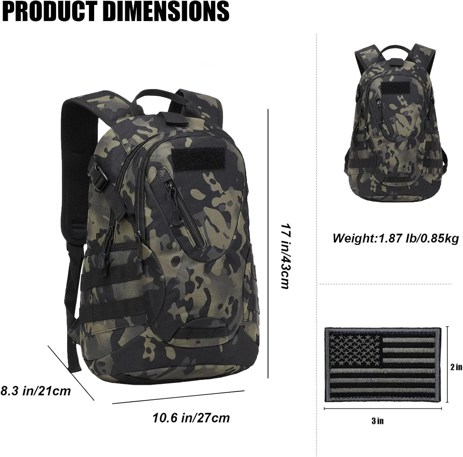 ArcEnCiel 15L Motorcycle Backpack Tactical Bag Rucksacks for Outdoor Camping Trekking Hunting with Patch