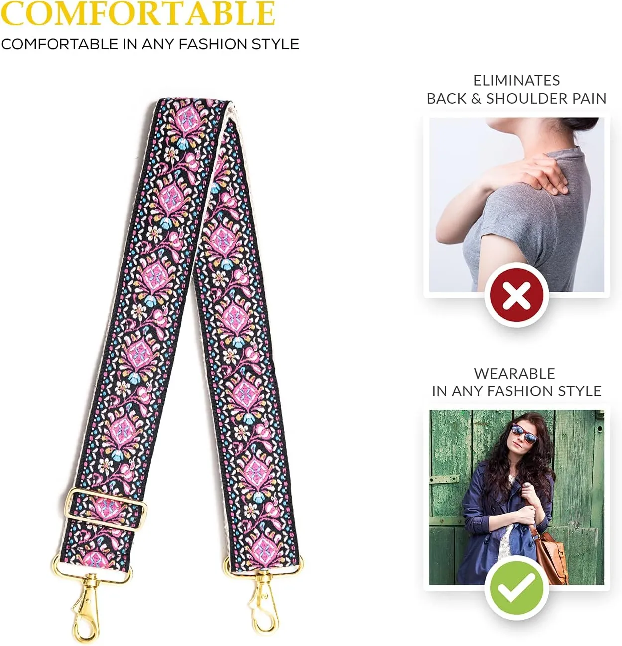 Art Tribute Wide Handbag Strap & Replacement Purse Strap Woven Guitar Strap Adjustable Shoulder & Crossbody Bag Strap
