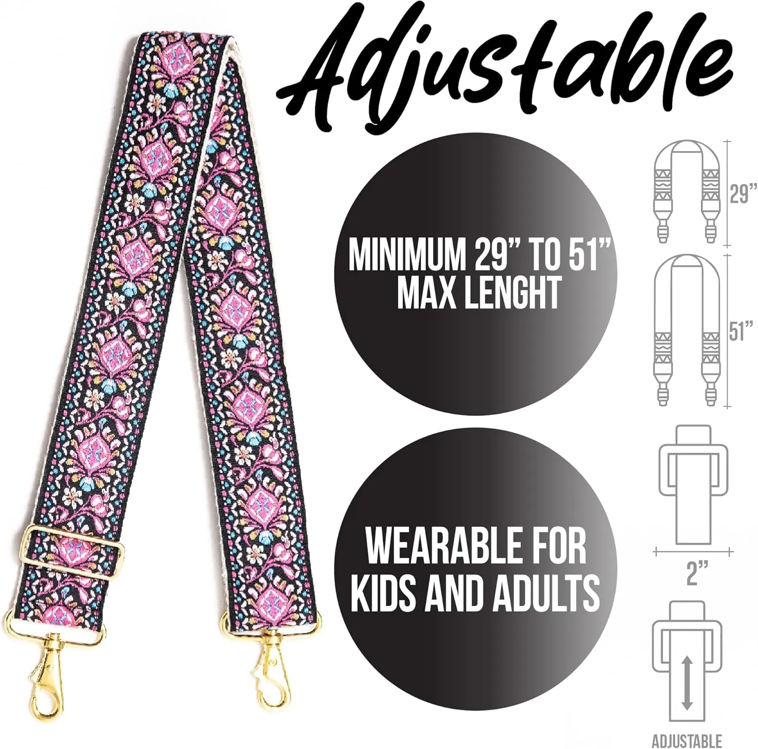 Art Tribute Wide Handbag Strap & Replacement Purse Strap Woven Guitar Strap Adjustable Shoulder & Crossbody Bag Strap