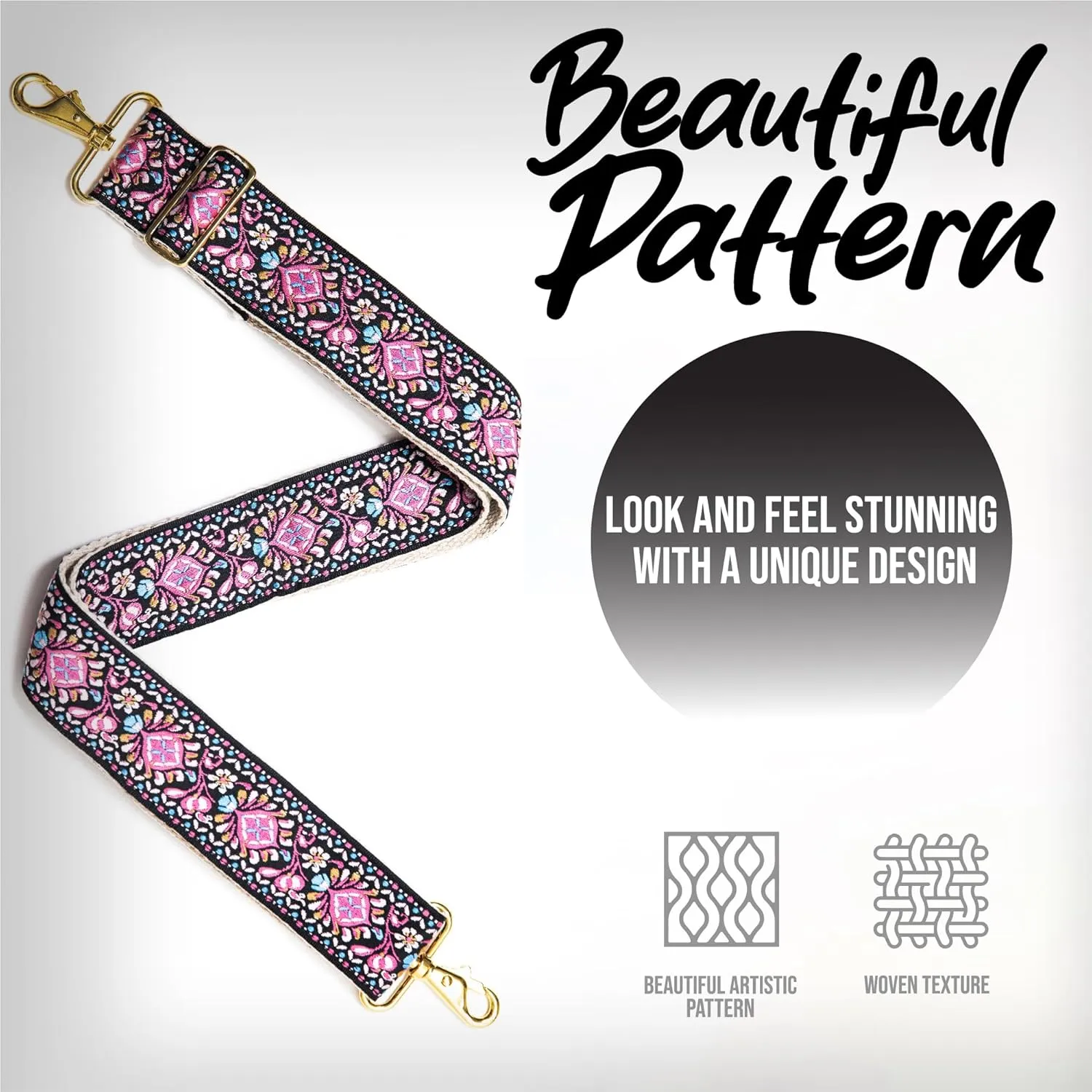 Art Tribute Wide Handbag Strap & Replacement Purse Strap Woven Guitar Strap Adjustable Shoulder & Crossbody Bag Strap