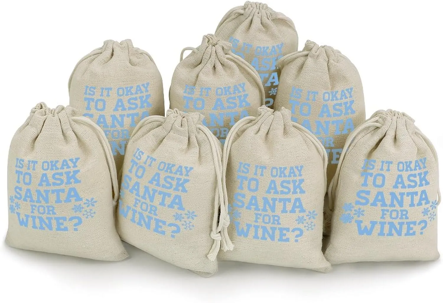 Ask Santa for Wine Cotton Drawstring Bags 8 Pack Small Gift Bags Reusable Empty Gift Pouch