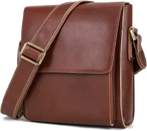 Augus Leather Messenger Shoulder Crossbody Bag for Men Work Business Vintage Magnetic Buckle Big Capacity Adjustable straps