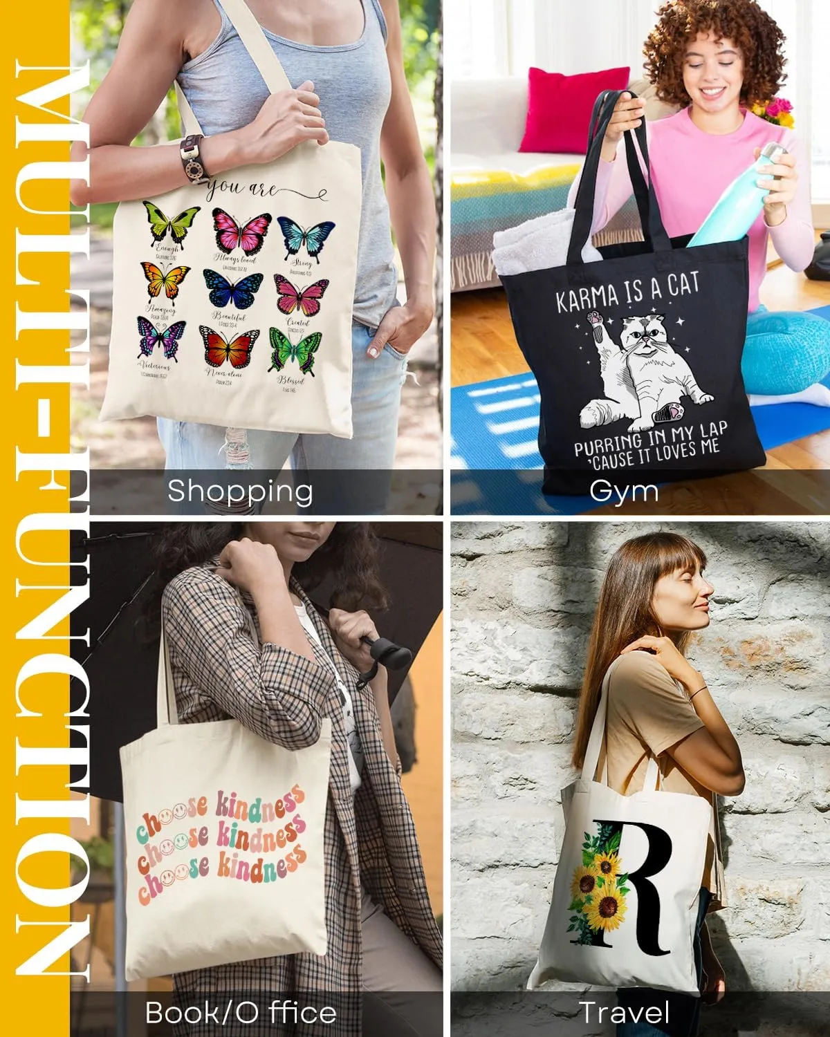 AUSVKAI Cute Sunflower Initial Canvas Tote Bag Aesthetic for Women