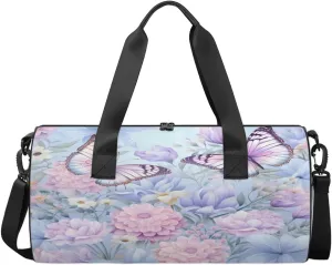 Azure Butterfly Garden Sports Duffel Bag with Shoulder Strap, Large Capacity Gym Bag with Shoe Compartment, Water Resistant Travel Duffle Bag for Men Women Travel, Sports (17.6x9x9 Inch)